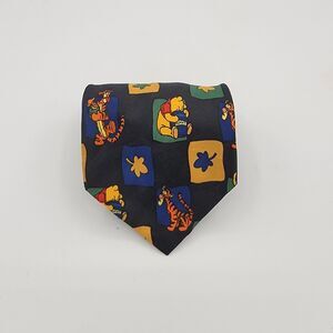 Mens Necktie Winnie the Pooh with  Necktie Disney, Black Blue Yellow, 56 By 4 In